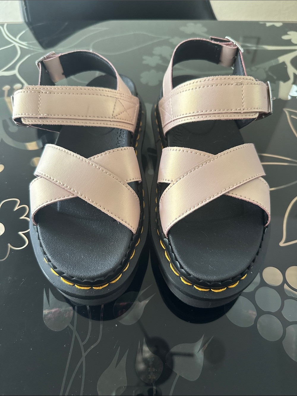 Dr. Martens Pink Metallic Platform Sandals with Black Footbed Size 7 Woman’s
